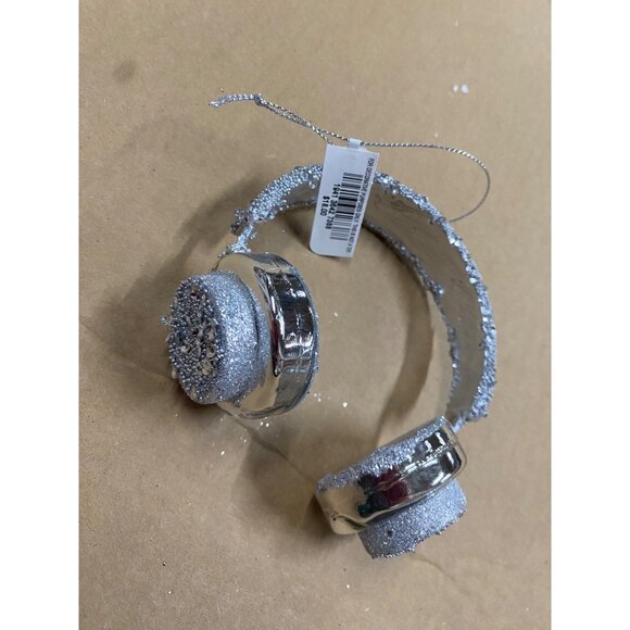 Holiday Lane Silver Retro Holiday Glitter Headphones Ornament New With Tag - Picture 1 of 5